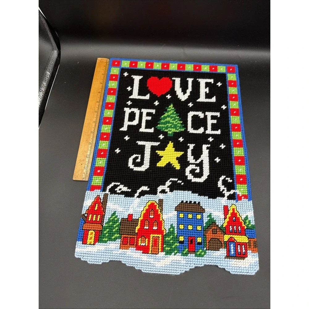 Plastic Canvas December Wall Decor Completed Christmas Love Joy 12 X 18